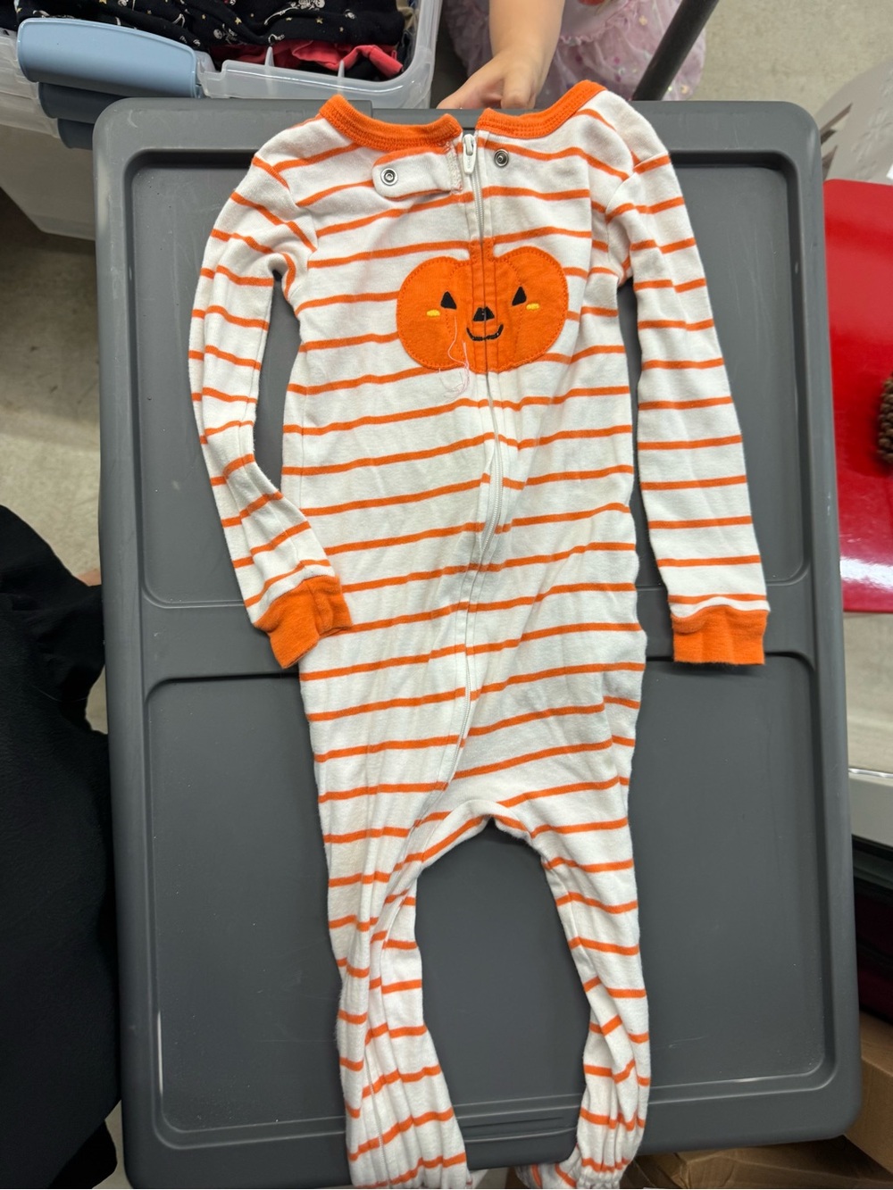 Kids Orange & White Striped Pumpkin One-Piece Pajamas Halloween
